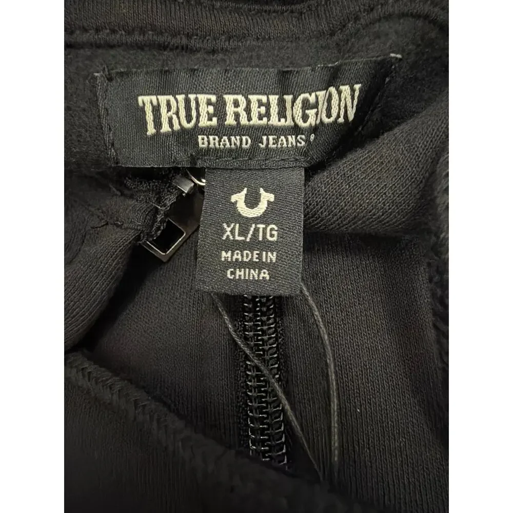 True Religion 700892 Zip Up Hoodie XL Black Red Embroidered Logo NWT Sweatshirt